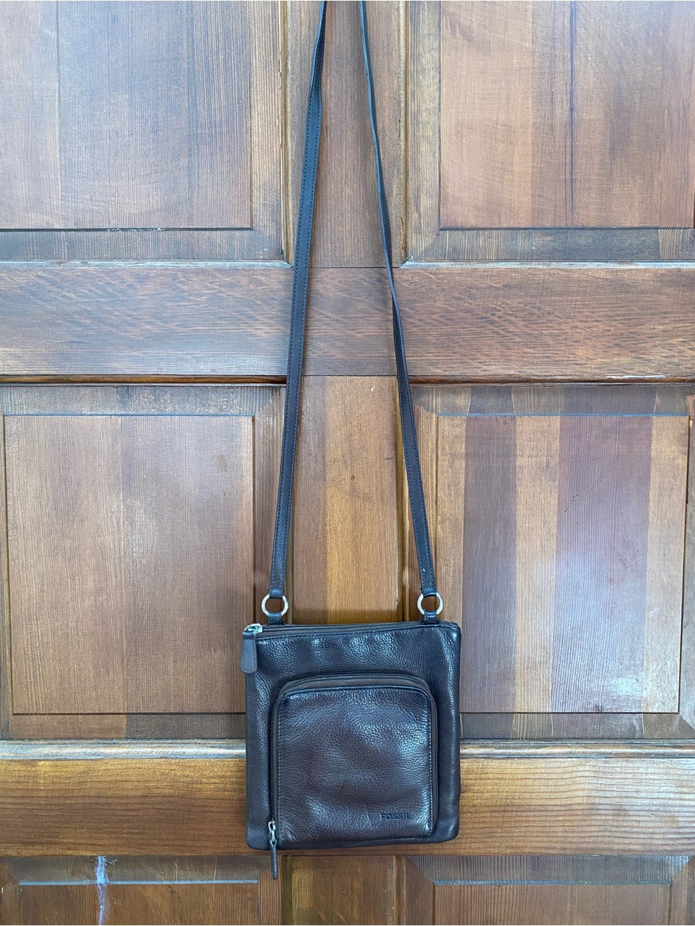 Brown leather cross body fossil purse